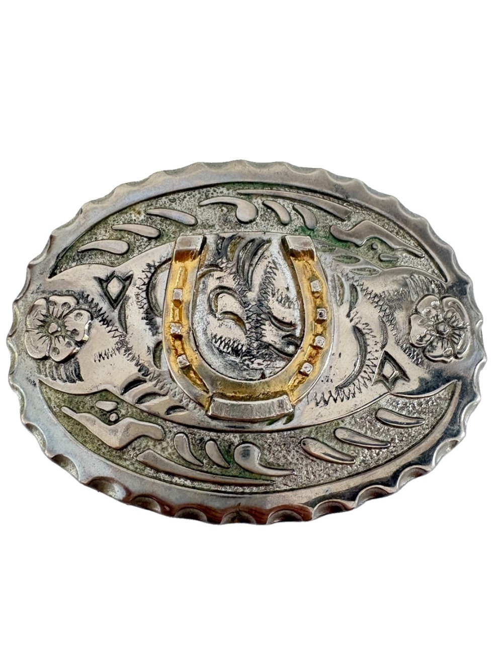 Western Horseshoe Decorative Belt Buckle Silver and Gold Tone Unisex